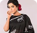Black printed cotton saree by Aarav Collection