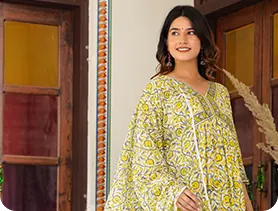 Yellow printed kurta set by Aarav Collection