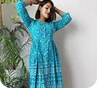 Turquoise printed dress by Aarav Collection