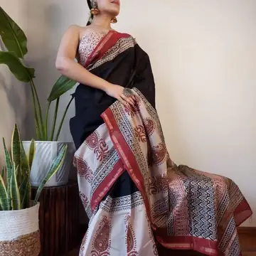 Hand block printed chanderi saree