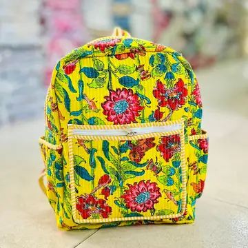 Quilted hand block printed backpack