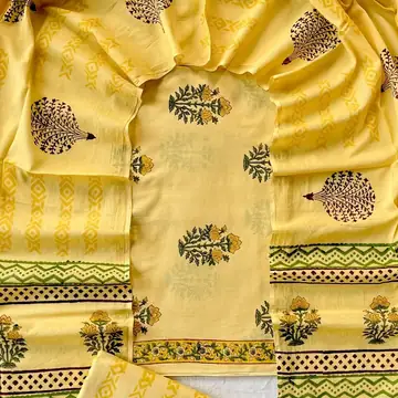 Unstitched block printed cotton suit set