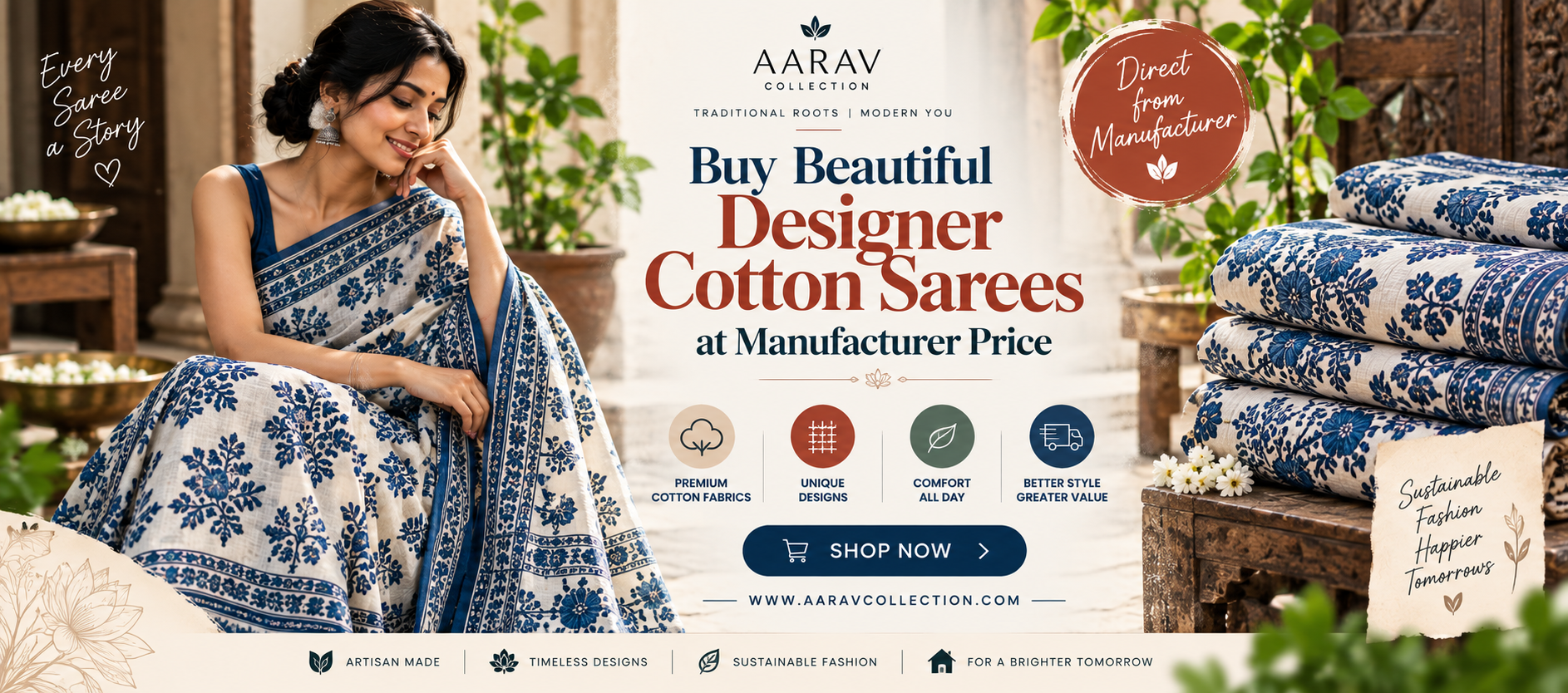 Buy Beautiful Designer Cotton Sarees at Manufacturer Price