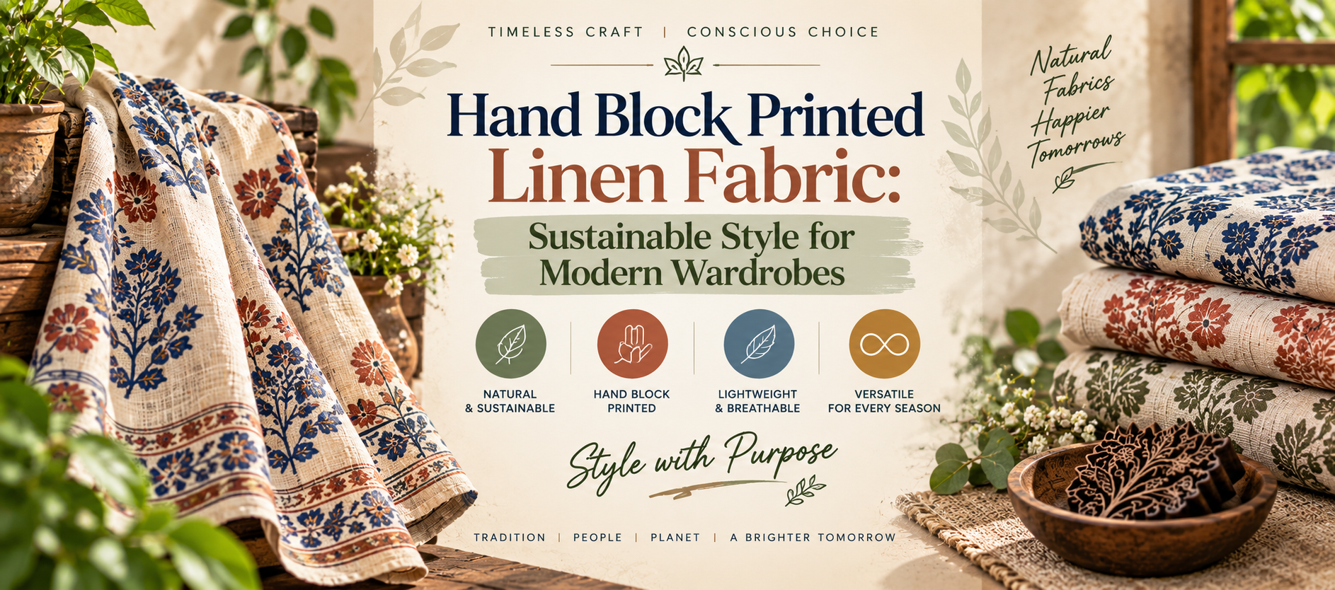 Hand Block Printed Linen Fabric for Sustainable Fashion